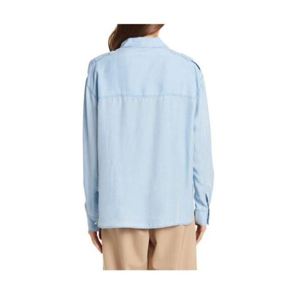 Stella McCartney Womens Blue Silk Collared Long Sleeve Button Blouse Sz 10 New - Picture 3 of 13